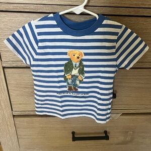 Ralph Lauren Blue & White Striped Bear Graphic Tee - 18 months